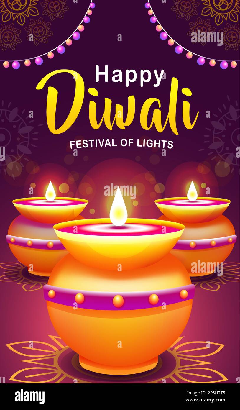 Happy Diwali Festival of Lights, illustration du porte-bougie de pot d'argile avec belle lumière Illustration de Vecteur