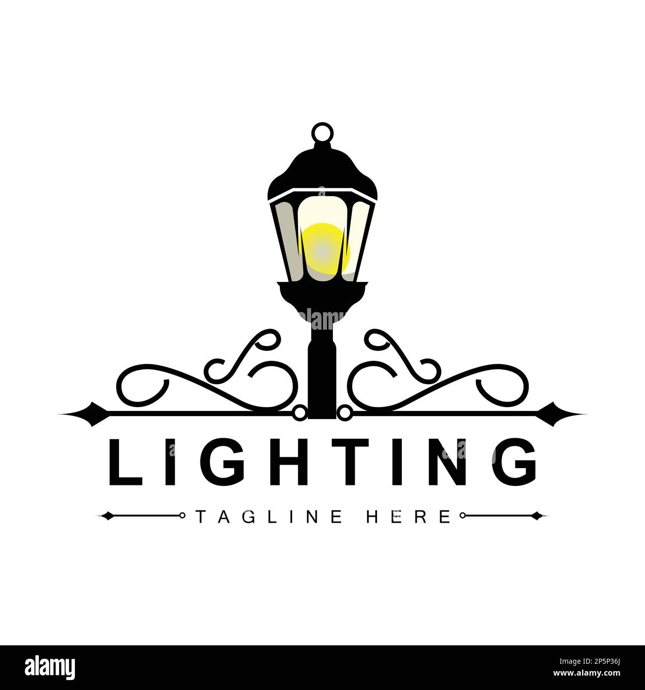 Logo de la lampe de rue, lampe de lanterne Vector, éclairage de style rétro classique, modèle Silhouette Icon Premium Illustration de Vecteur