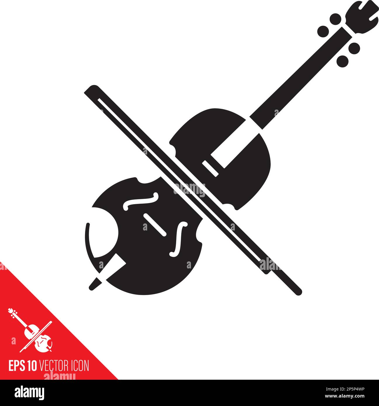 Violon avec icône de glyphe de vecteur d'arc. Symbole de contour d'instrument de musique classique. Illustration de Vecteur