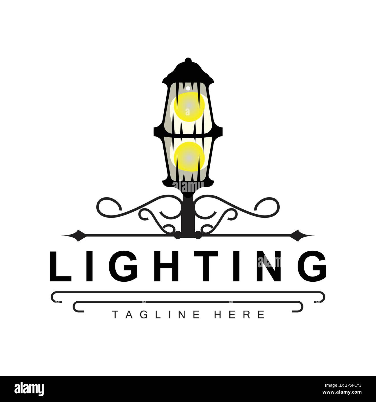 Logo de la lampe de rue, lampe de lanterne Vector, éclairage de style rétro classique, modèle Silhouette Icon Premium Illustration de Vecteur