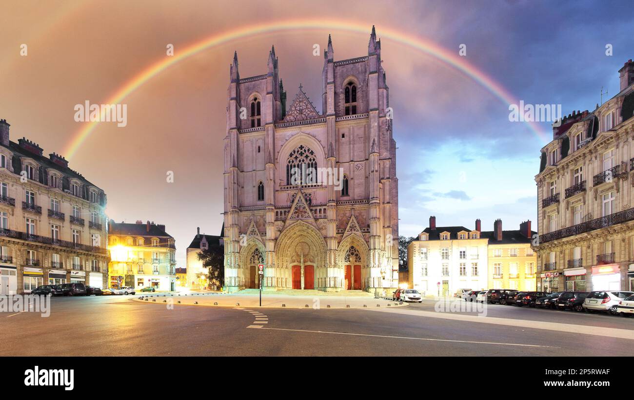 Cathédrale de Nantes la nuit, France Banque D'Images