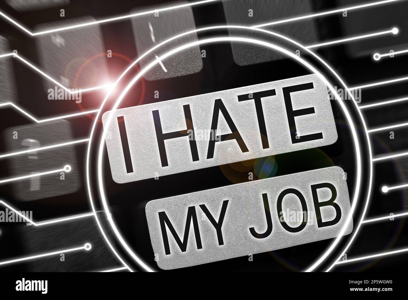 Signe écrit à la main Je déteste mon travail. Vue d