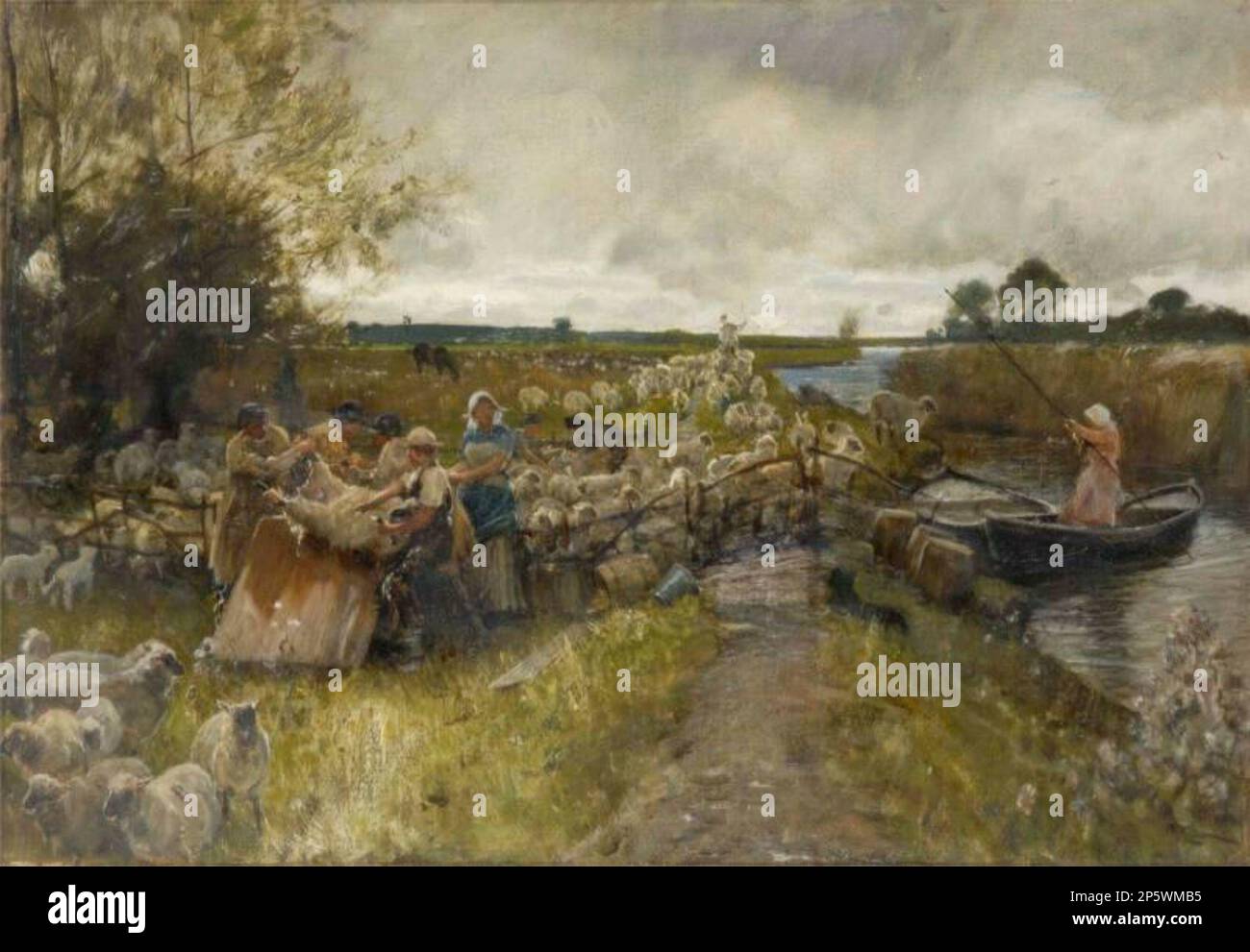Sheepsharing in the Fens, Robert Walker Macbeth (Glasgow, Écosse, 1848 - 1910) 1889 Banque D'Images