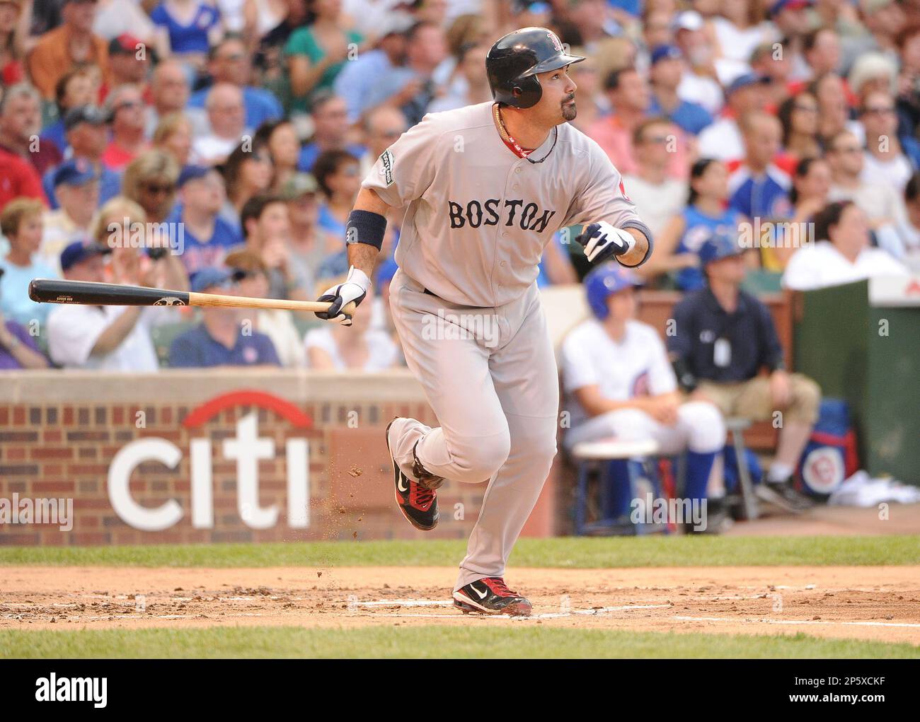 ADRIAN GONZALEZ (28) of the Boston Red Sox in action during the Red Sox game against the Chicago Cubs on June 15, 2012 at Wrigley Field in Chicago, IL. The Cubs beat the Red Sox 3-0.(AP Photo/David Durochik) Banque D'Images