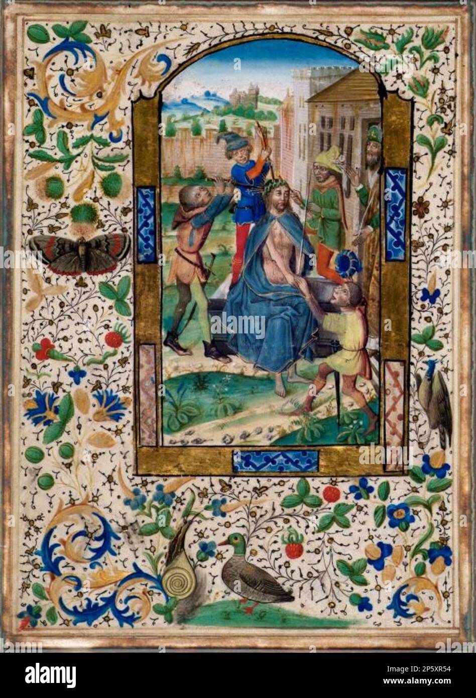 Christ couronné de Thorns - une des quatre pages illuminées d'un livre des heures, artiste inconnu c. 1430 - 1450 Banque D'Images
