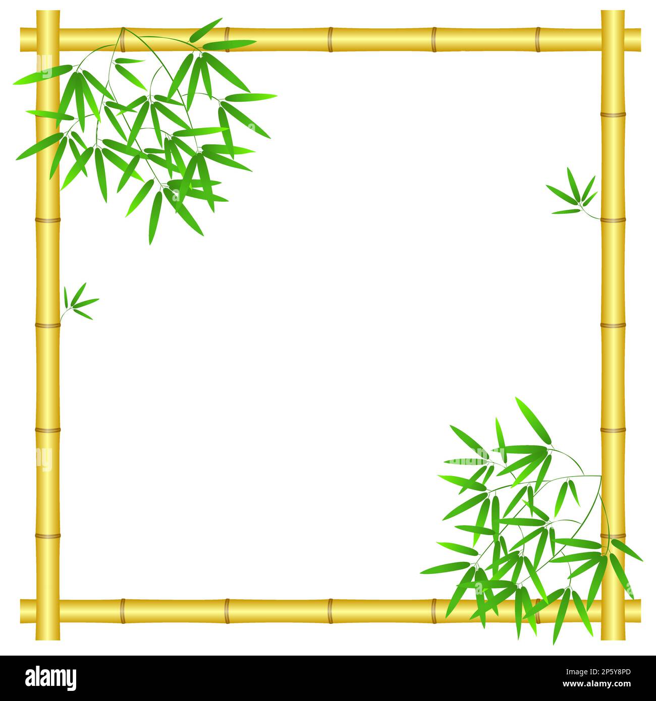Cadre jaune décoratif en bambou avec feuilles de bambou vertes. Illustration de Vecteur