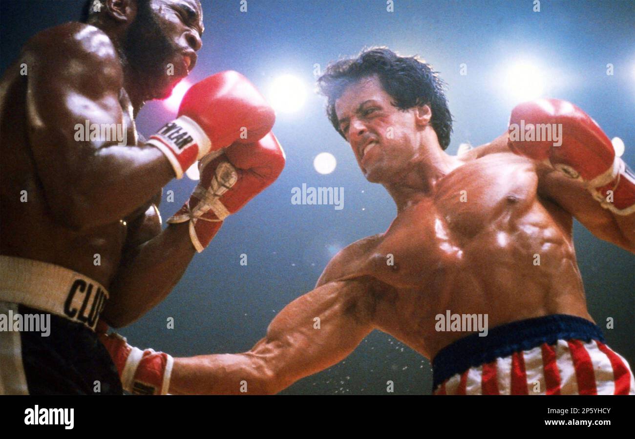 ROCKY III 1982 MGM/UA Entertainment Co. Film avec Sylvester Stallone à droite et M. T. Banque D'Images