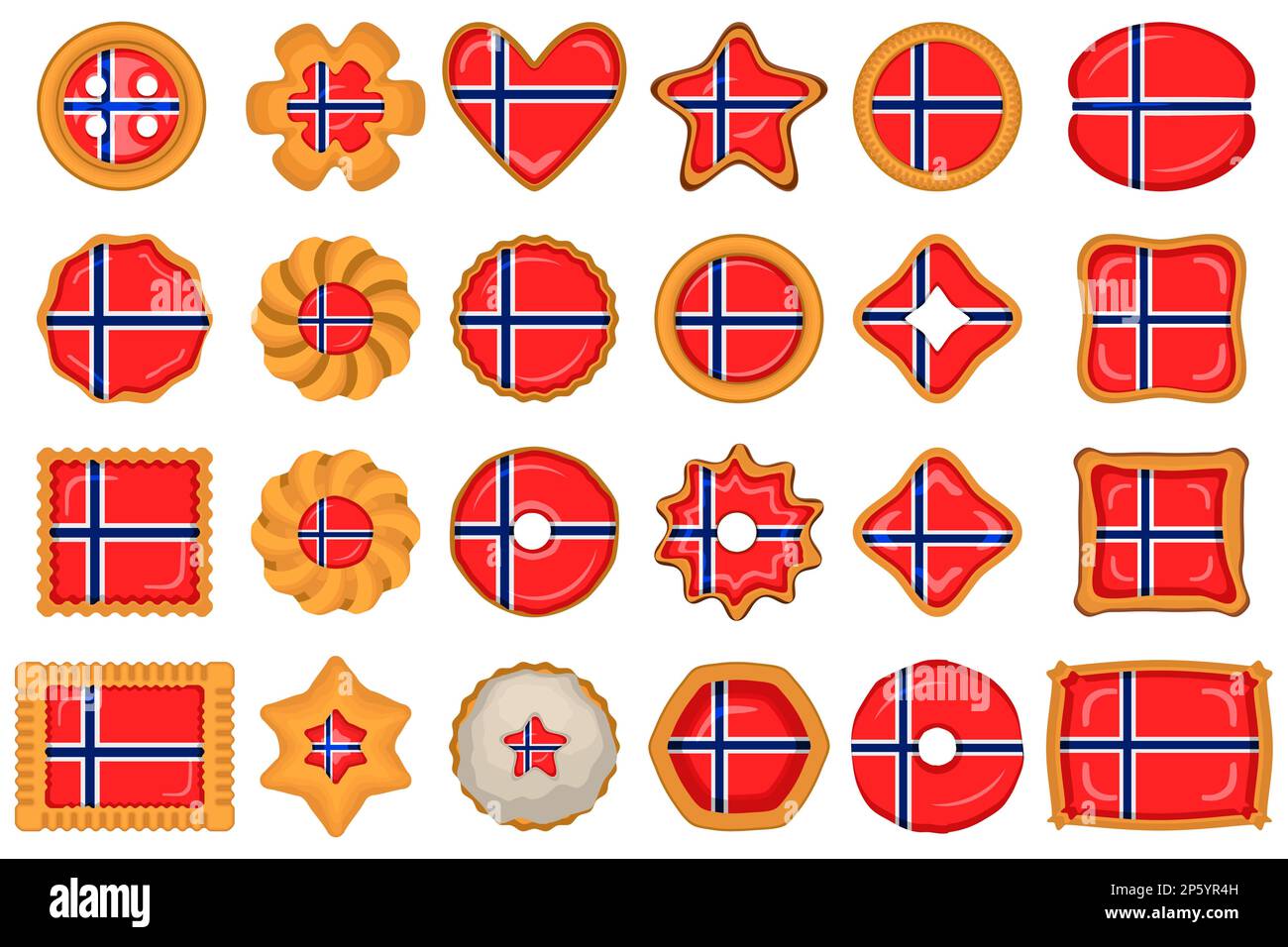 Biscuit fait maison avec drapeau pays Norvège en savoureux biscuit, biscuit consiste en signe pays Norvège sur biscuit naturel, biscuit frais avec fl Illustration de Vecteur