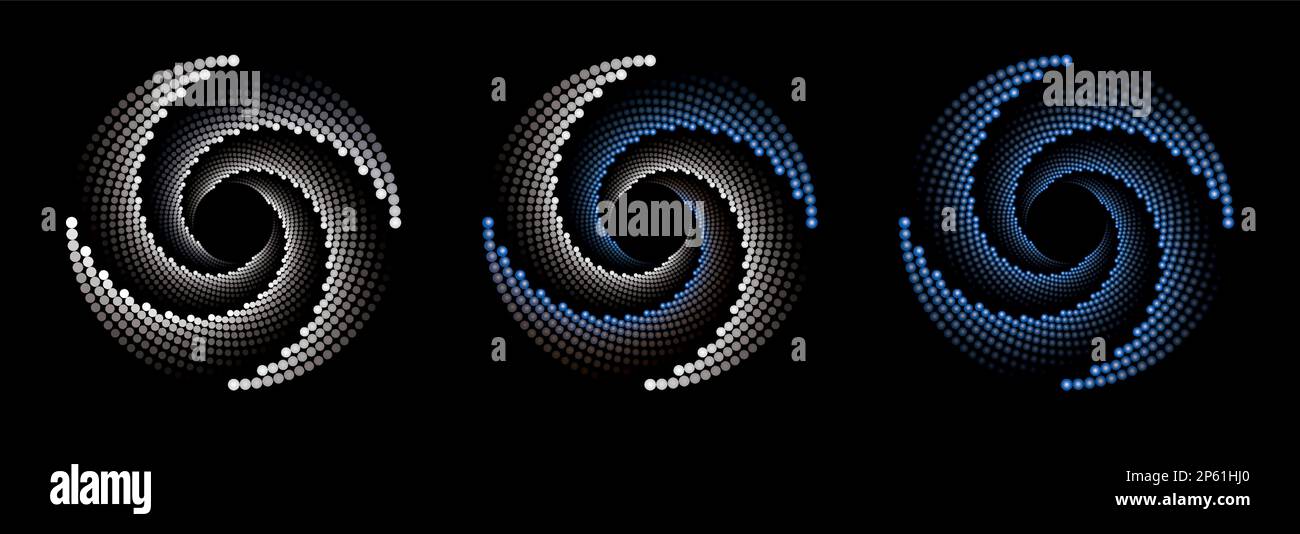 Motif cercles tourbillons bleu et blanc sur fond noir. Résumé vecteur coloré Illustration en forme de rond Illustration de Vecteur