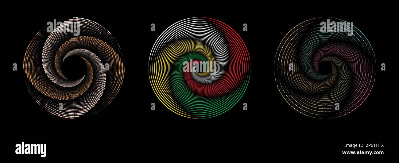 Motif cercles tourbillons bleu et blanc sur fond noir. Résumé vecteur coloré Illustration en forme de rond Illustration de Vecteur