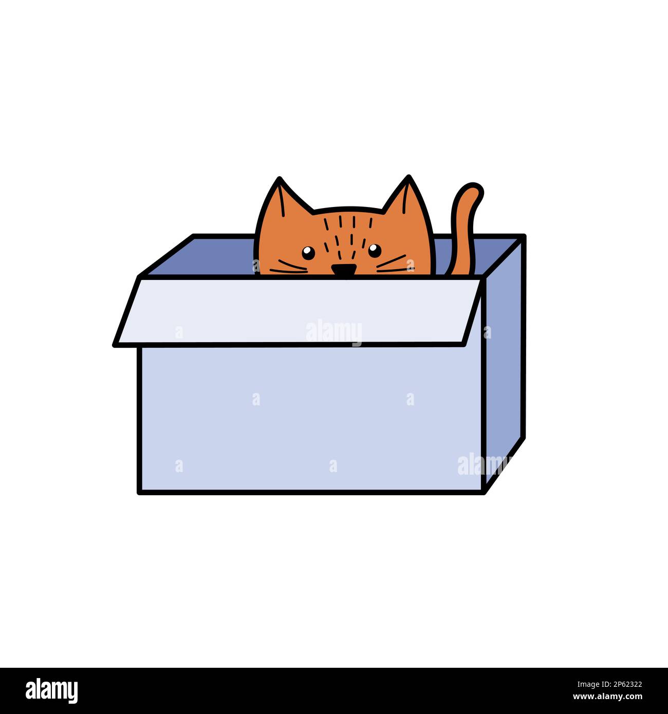 Chat mignon caché dans la boîte. Drôle de caractère de sensation assis à l'intérieur du carton Illustration de Vecteur