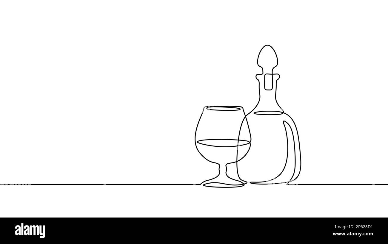 Concept de symbole de verre à cocktail continu à une ligne. Silhouette de vermouth de boisson alcoolisée. Vecteur de mise en plan d'esquisse numérique blanc à une ligne Illustration de Vecteur
