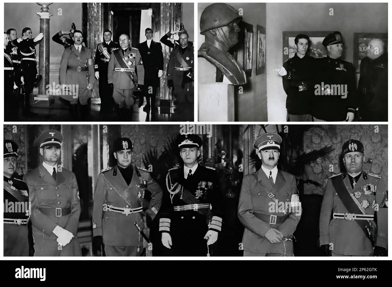 La rencontre du dictateur italien Benito Mussolini avec le dictateur nazi Hitler en Italie en 1938 Banque D'Images