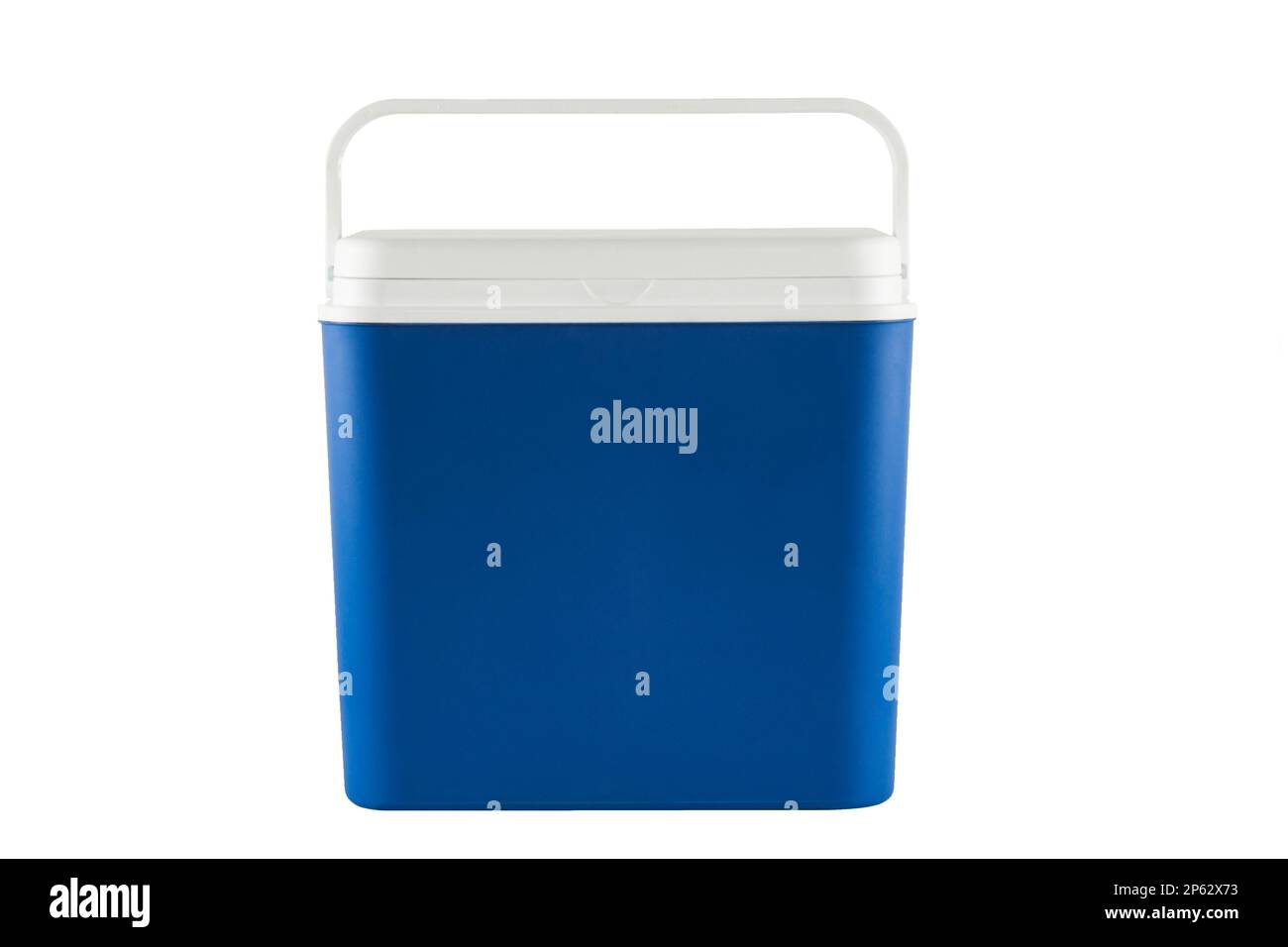 Refroidisseur en plastique bleu fermé isolé sur fond blanc Banque D'Images
