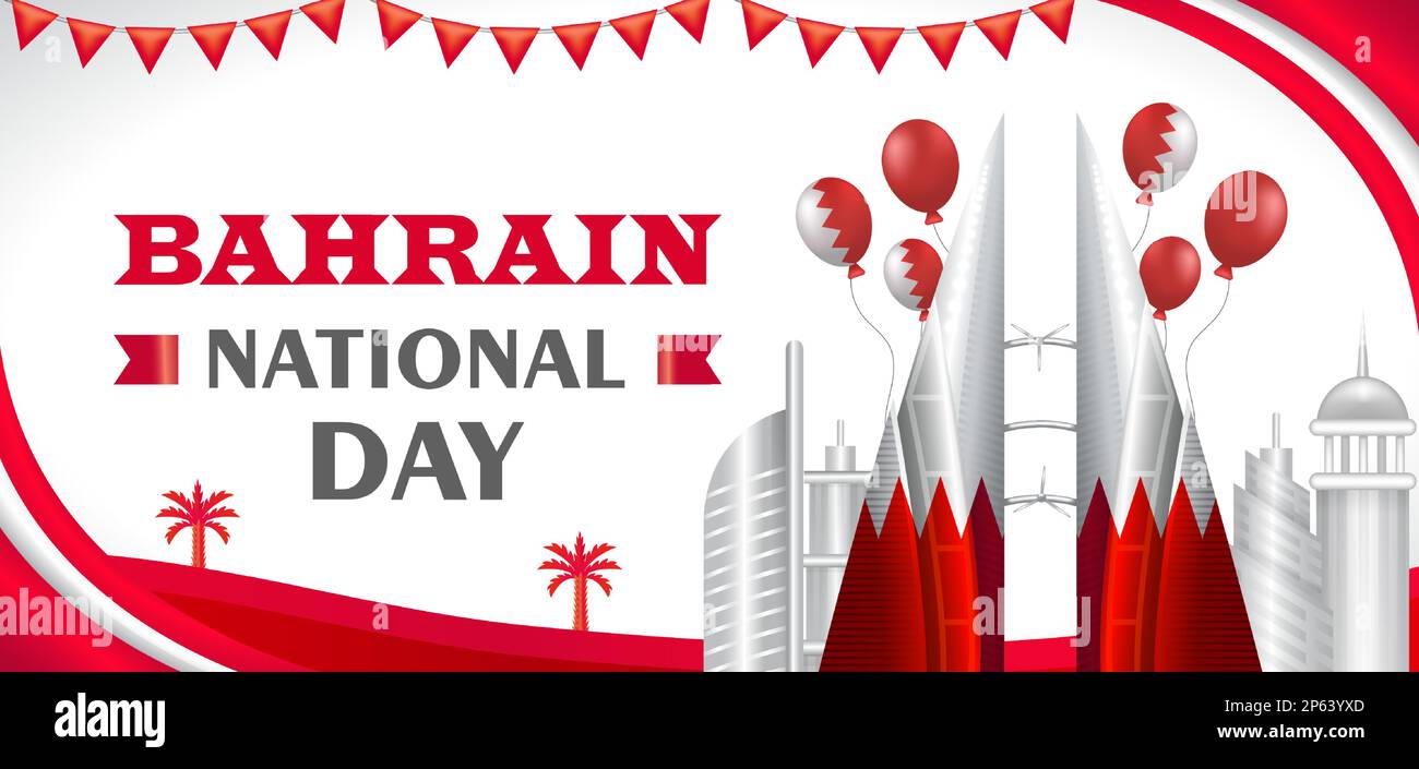 Bahreïn National Day, 3D illustration du bâtiment du centre du commerce mondial avec ornement de ballon Illustration de Vecteur