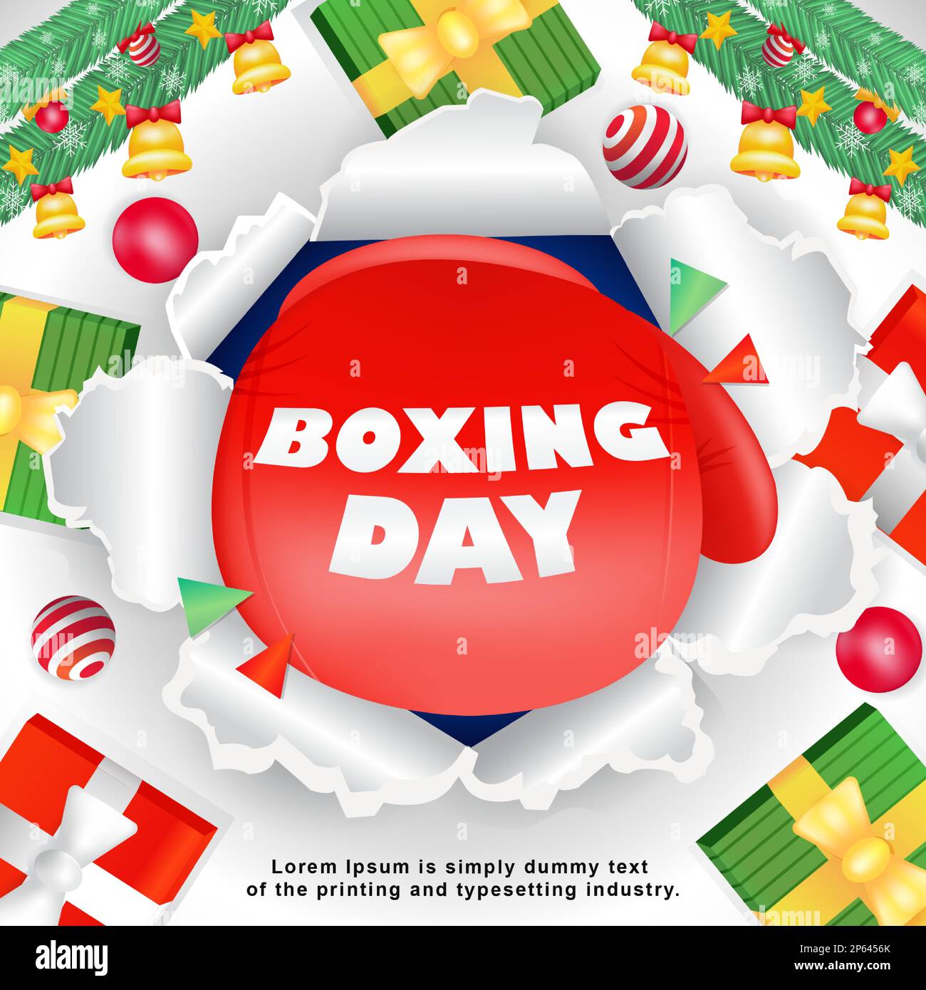 Lendemain de Noël, 3D illustration de cadeaux et de gants de boxe frappant le papier. Adapté aux événements Illustration de Vecteur