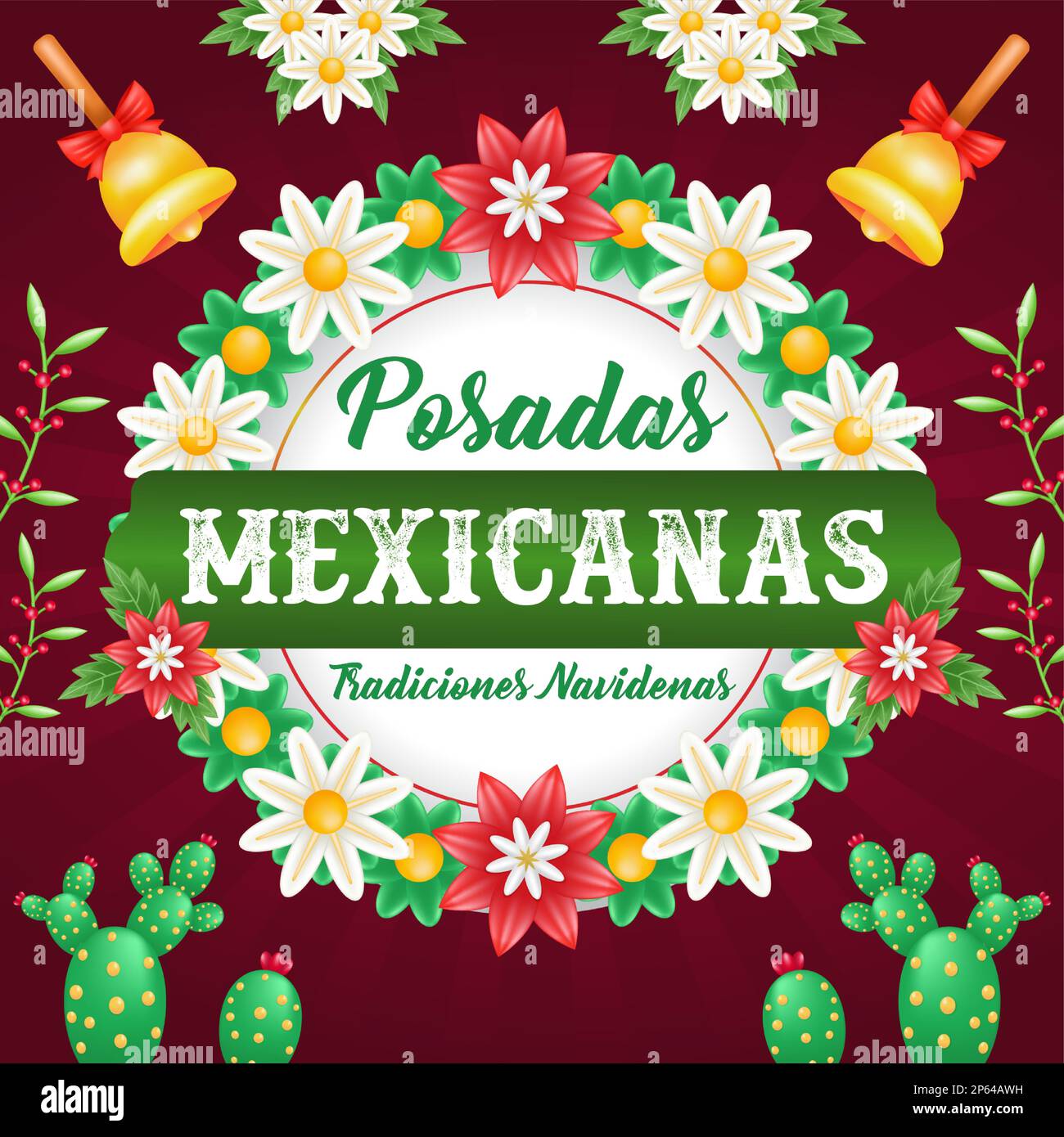 Posadas Mexicanas, 3D illustration d'une couronne avec décoration de plantes. Adapté aux événements Illustration de Vecteur