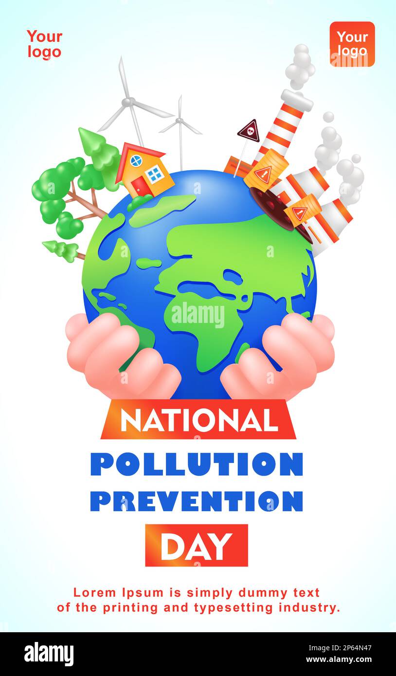 Journée nationale de la prévention de la pollution, 3D illustration de la pollution de l'environnement et de la beauté de l'environnement sur terre. Adapté aux événements Illustration de Vecteur