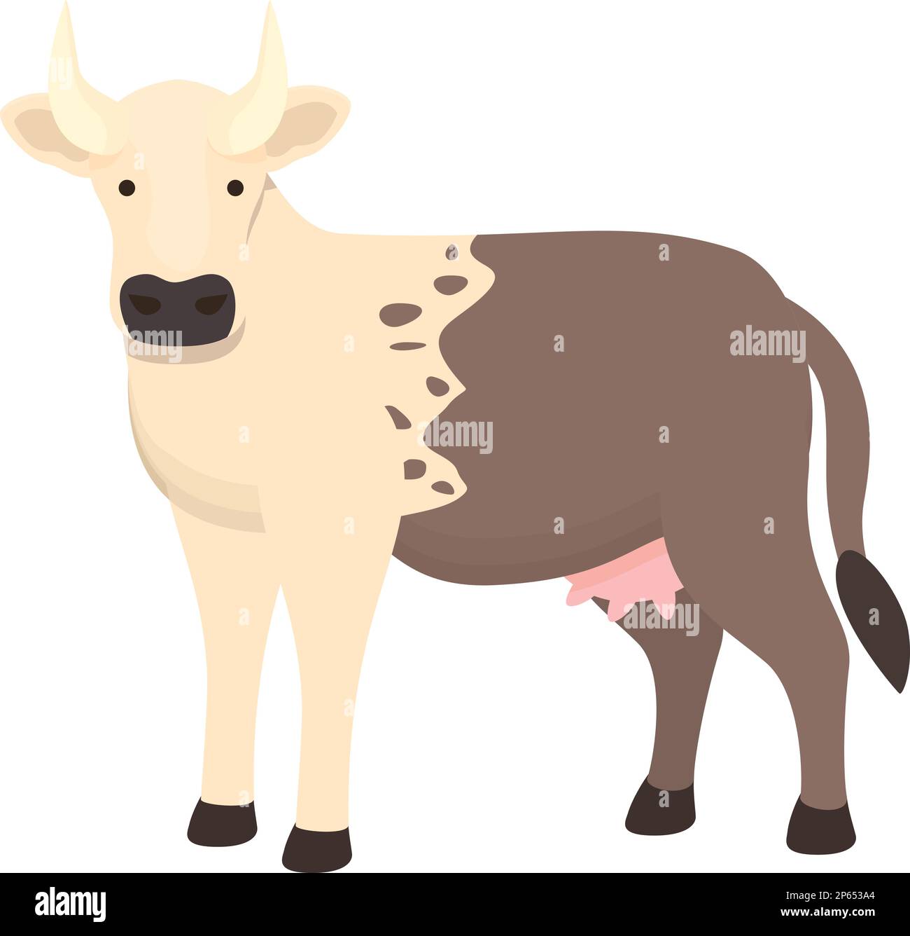 Vecteur de dessin animé d'icône de vache demi-couleur. Animal de ferme. Herbe femelle Illustration de Vecteur