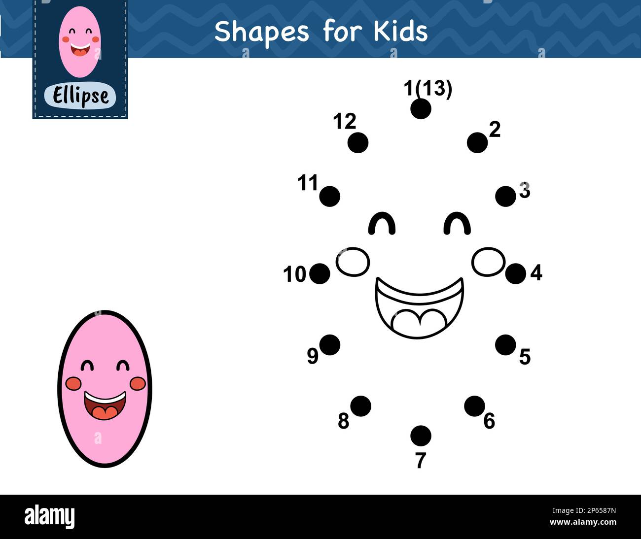 Connectez les points et dessinez une jolie ellipse. Jeu de numéros point à point pour les enfants Illustration de Vecteur
