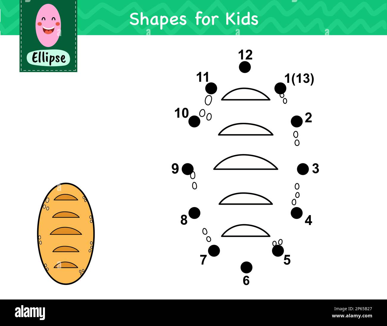 Attachez les points et dessinez un pain. Jeu de numéros point à point pour les enfants Illustration de Vecteur