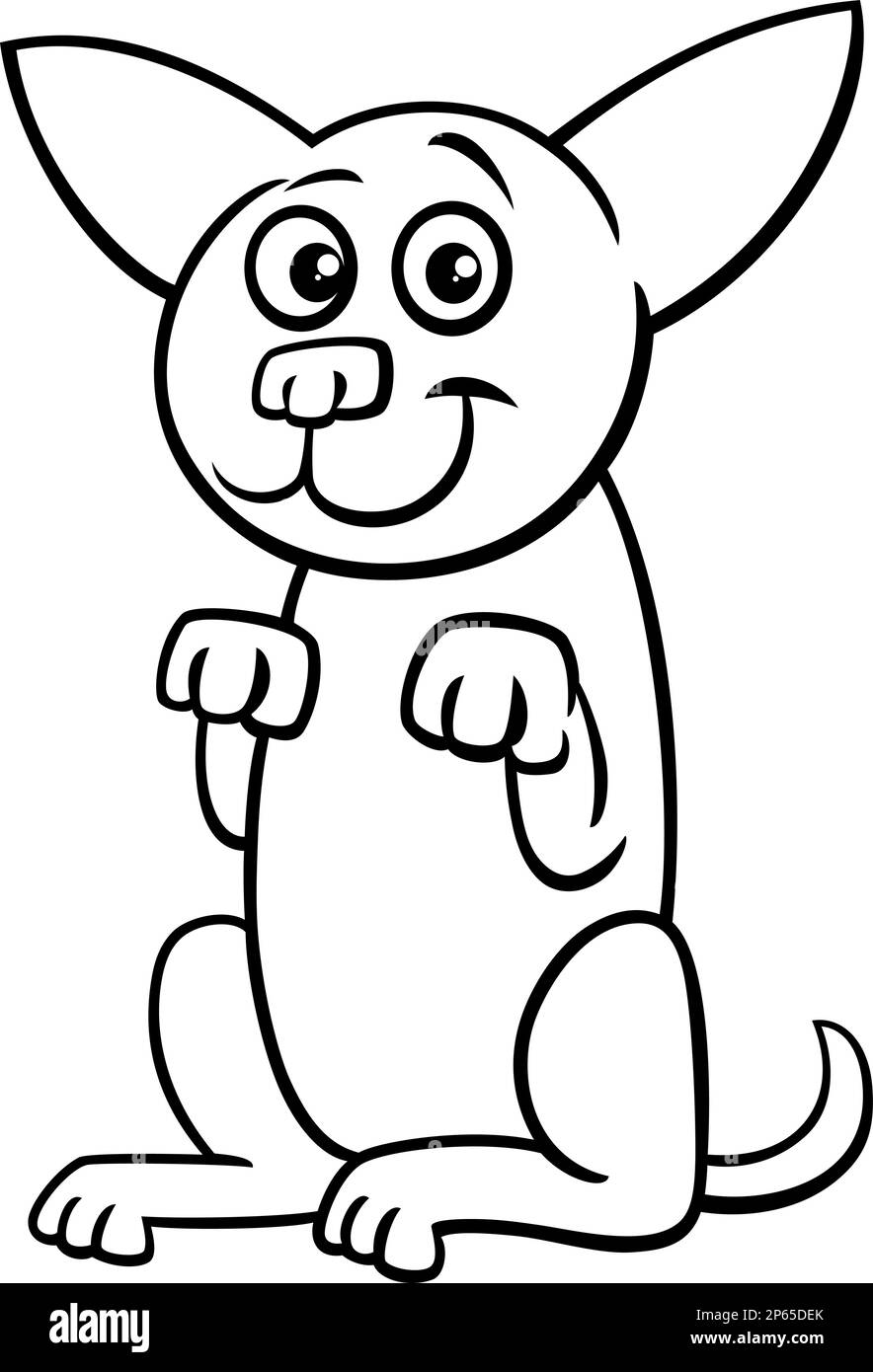 Dessin animé noir et blanc illustration du personnage animal de chien joueur faisant un stand ou mendier page de coloriage d'astuce Illustration de Vecteur