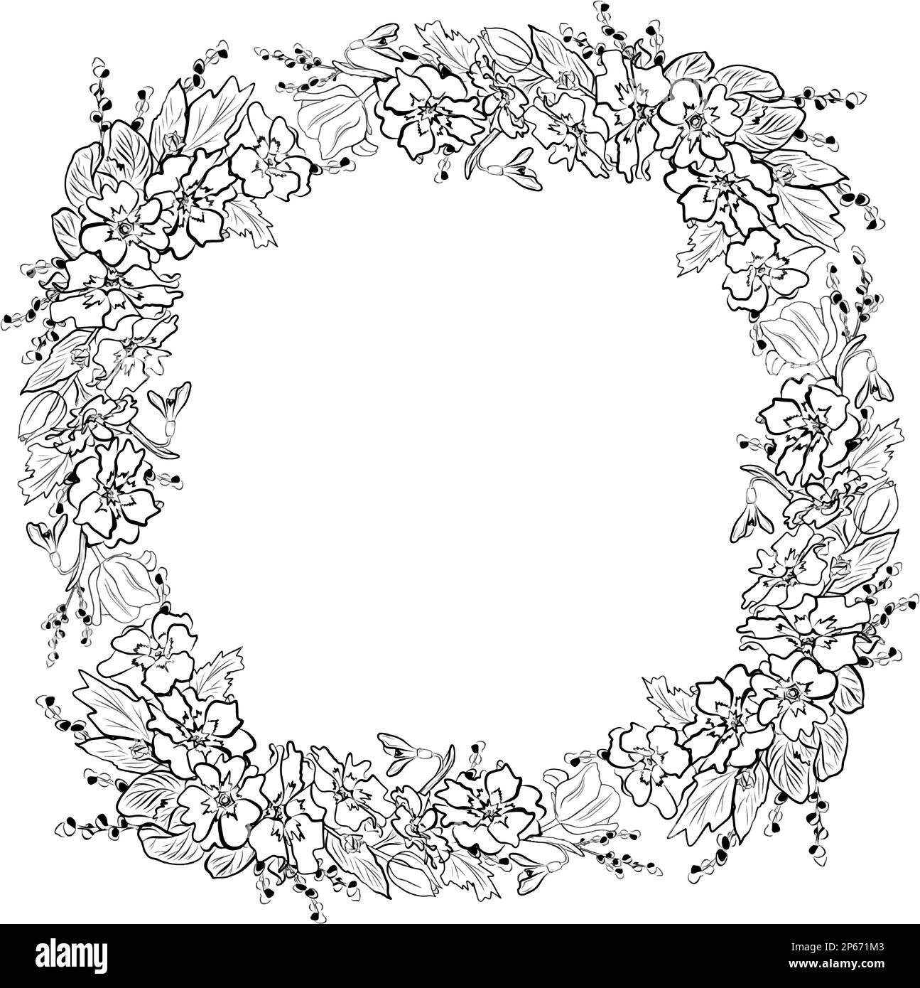 Couronne vectorielle, cadre rond de fleurs printanières Illustration de Vecteur