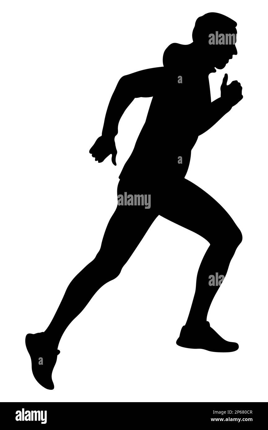 En amont d'exécution runner mâle silhouette noire coupe-vent Banque D'Images