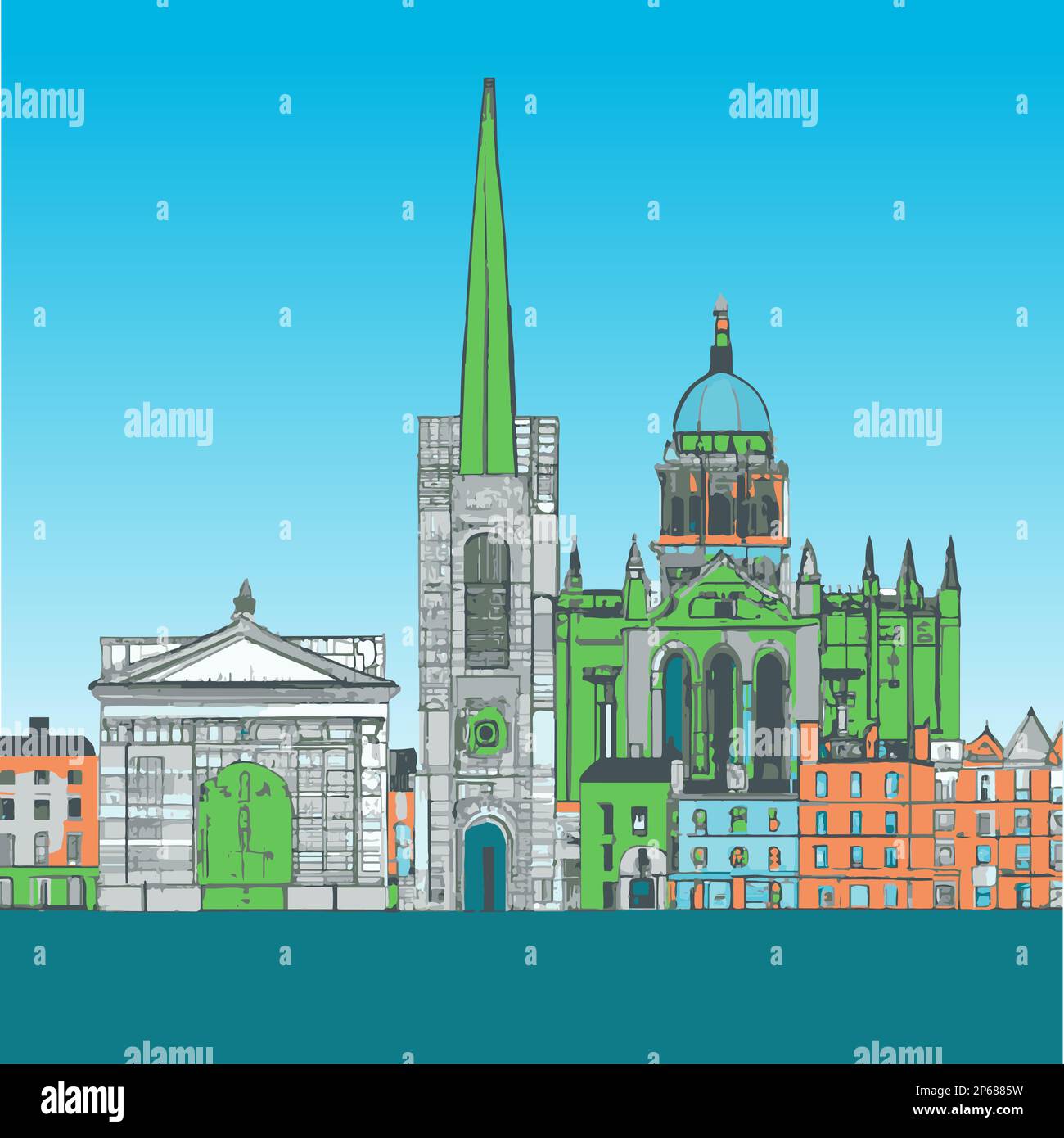 Dublin, Irlande Une ligne d'horizon. Illustration d'art vectoriel artisanale. Illustration de Vecteur