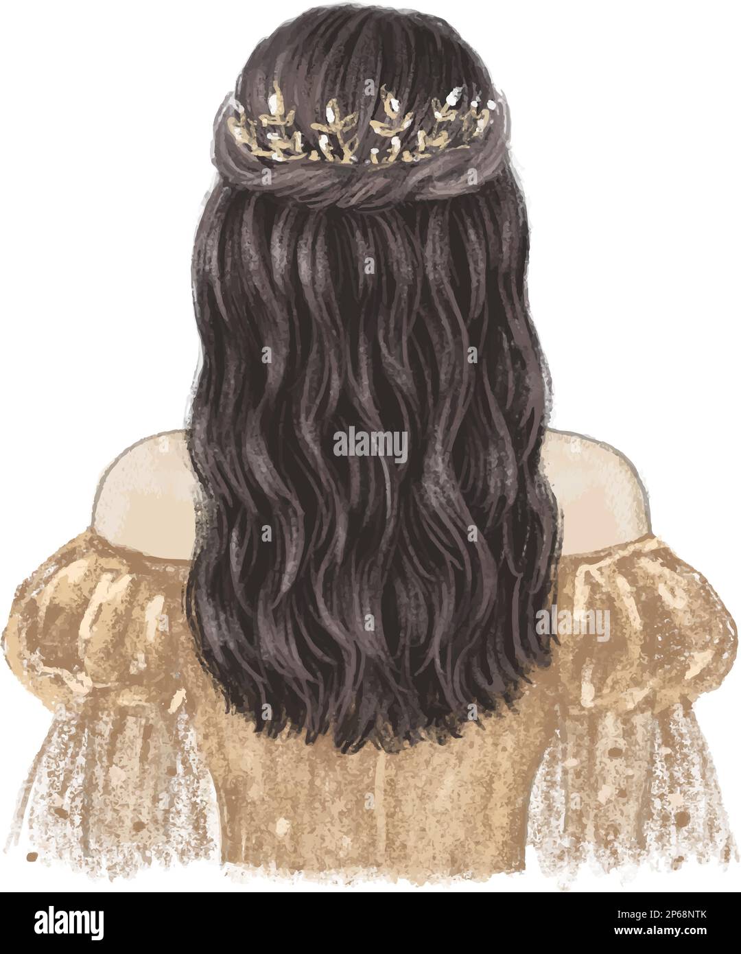 Princesse en robe d'or et couronne, illustration dessinée à la main Illustration de Vecteur