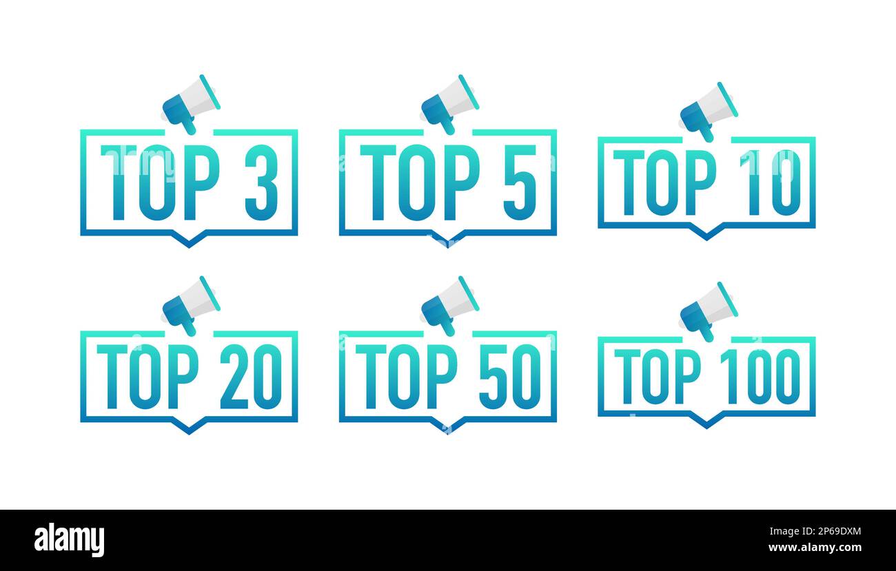 Top 3, 5, 10, 20, 50, tableau de notation 100. Meilleur dans le classement. Illustration de Vecteur