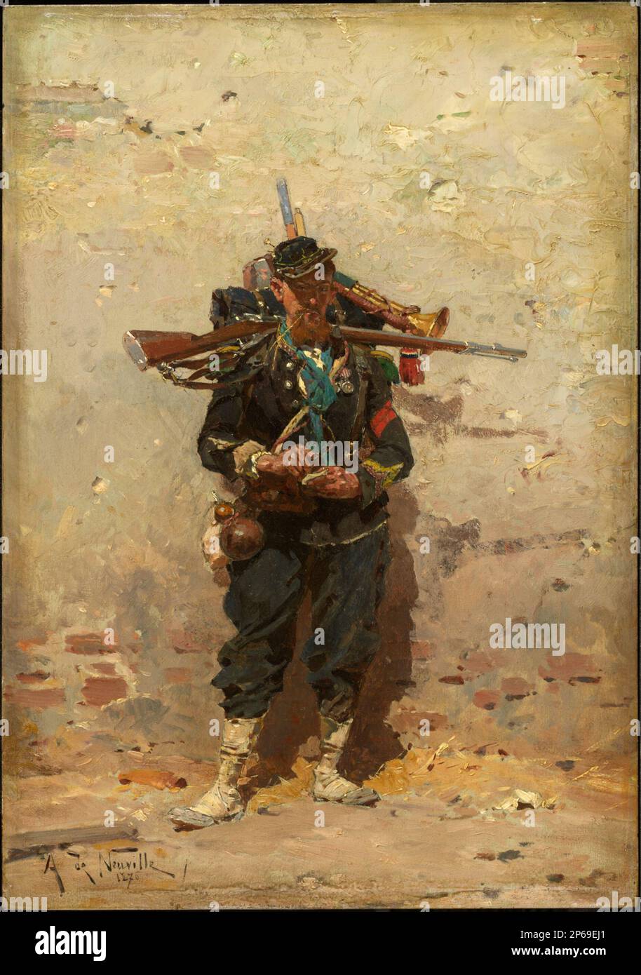 Alphonse de Neuville, bugler de l'infanterie légère, 1876, huile sur panneau. Banque D'Images
