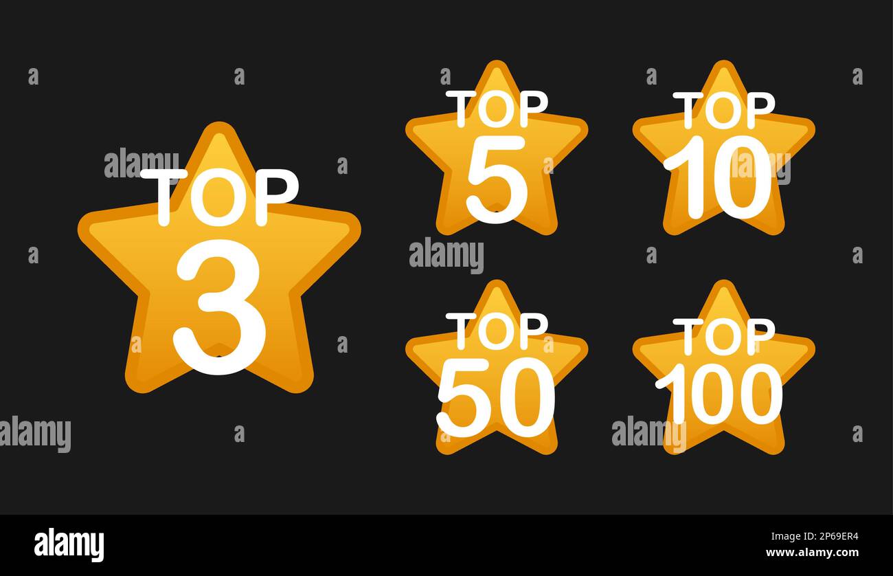 Top 3, 5, 10, 20, 50, tableau de notation 100. Meilleur dans le classement. Illustration de Vecteur