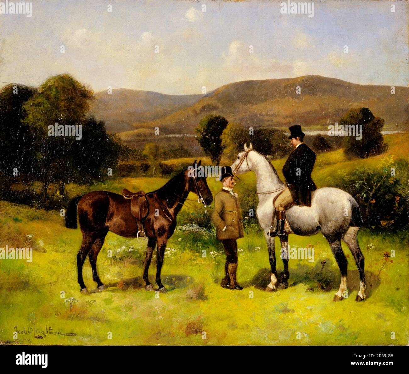 Nicolas Winfield Scott Leighton, Two Horses and Riders, après 1883, huile sur toile. Banque D'Images