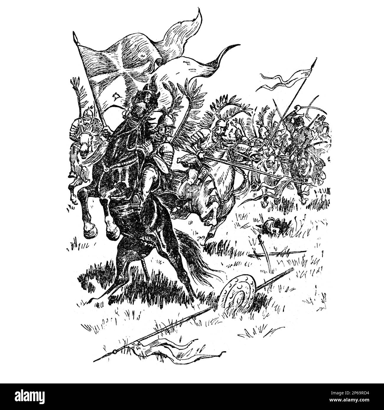 Illustration du livre Bohdan Khmelnytskyi, M. Starytskyi. VERS 1648 : bataille des cosaques aux eaux jaunes. Première victoire majeure pour les rebelles Banque D'Images