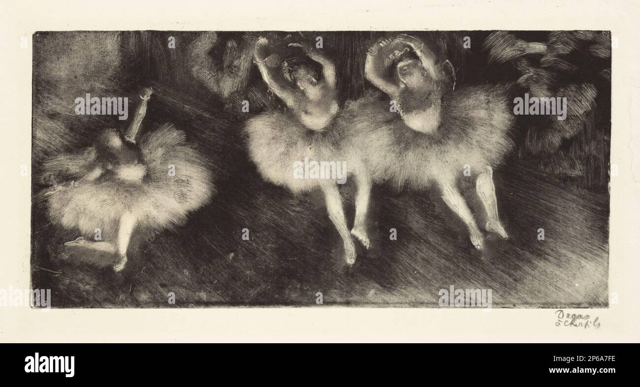 Hilaire-Germain-Edgar Degas, trois danseurs de ballet, vers 1878-80, monotype sur papier crème. Banque D'Images