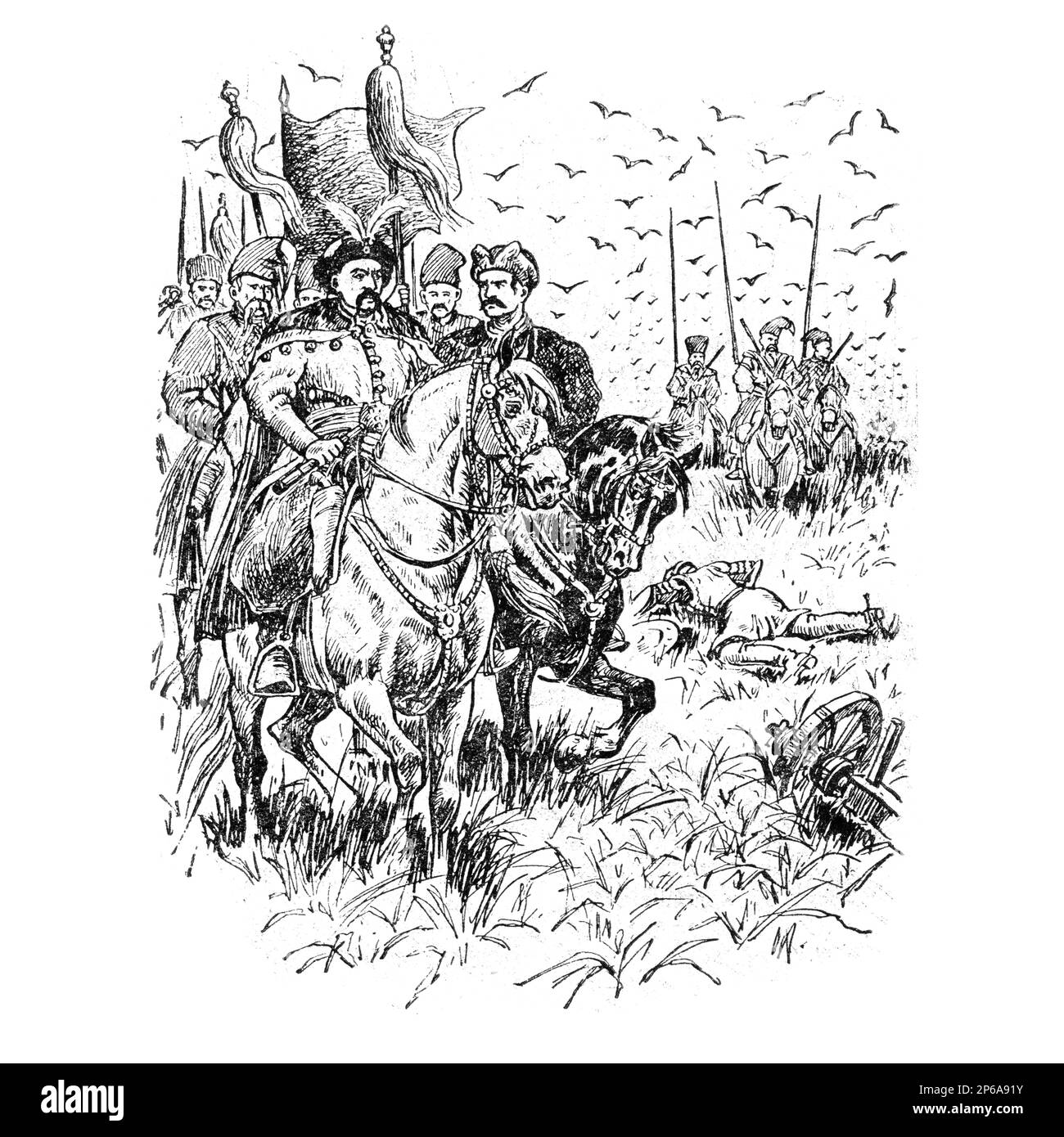 Illustration du livre Bohdan Khmelnytskyi, M. Starytskyi. VERS 1648 : bataille des cosaques à Zhovti Vody (eaux jaunes). Le premier grand vict Banque D'Images
