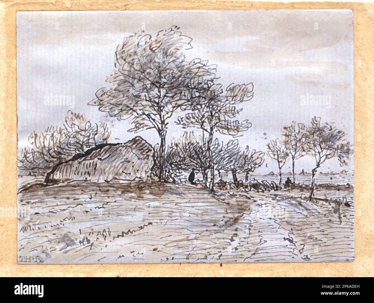 Théodore Rousseau, Paysage, 1840–44, stylo et encre grise et lavage brun sur papier. Banque D'Images