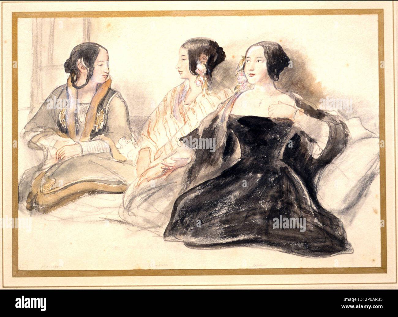 David Wilkie, trois Sœurs grecques de la Therapie, 1840 ans, aquarelle, craie noire et rouge, et crayon sur papier à polir. Banque D'Images