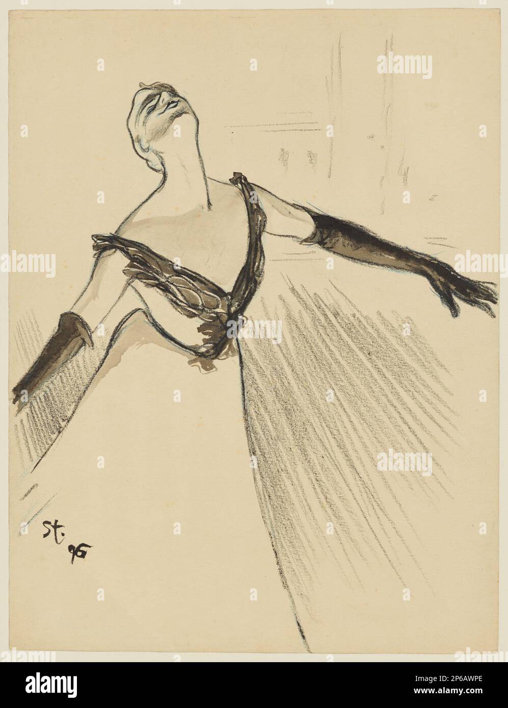 Théophile Alexandre Steinlen, Yvette Guilbert, 1896, craies bleues et noires avec lavage gris sur papier. Banque D'Images