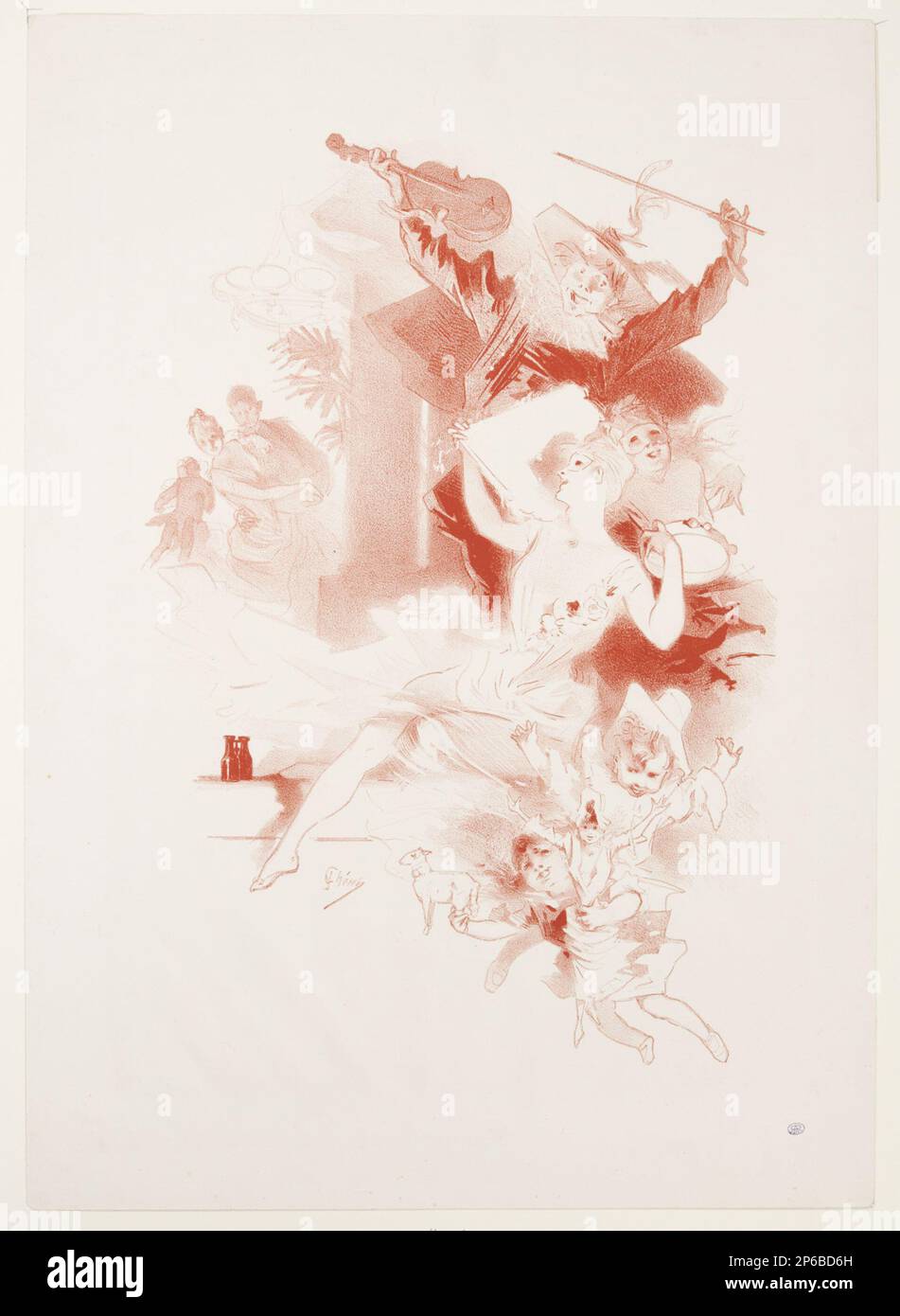 Jules Chéret, Columbine et Harlequin, c. 1885-1895, lithographie en sanguine sur papier. Banque D'Images