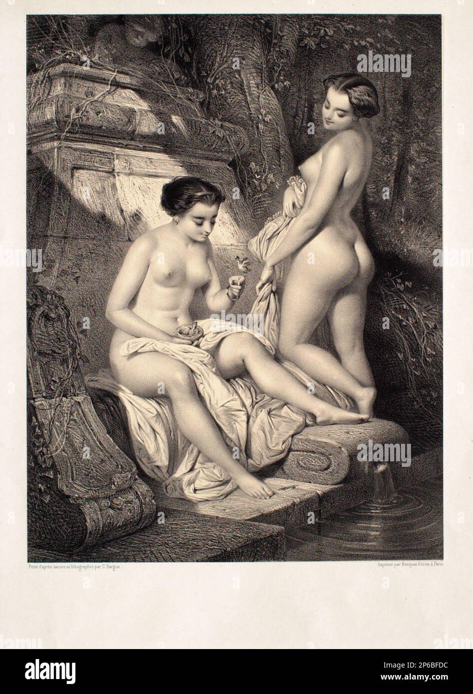 Charles Bargue, au bord de la Fontaine (au bord de la Fontaine), vers 1850-51, lithographie sur l'applique de chine. Banque D'Images