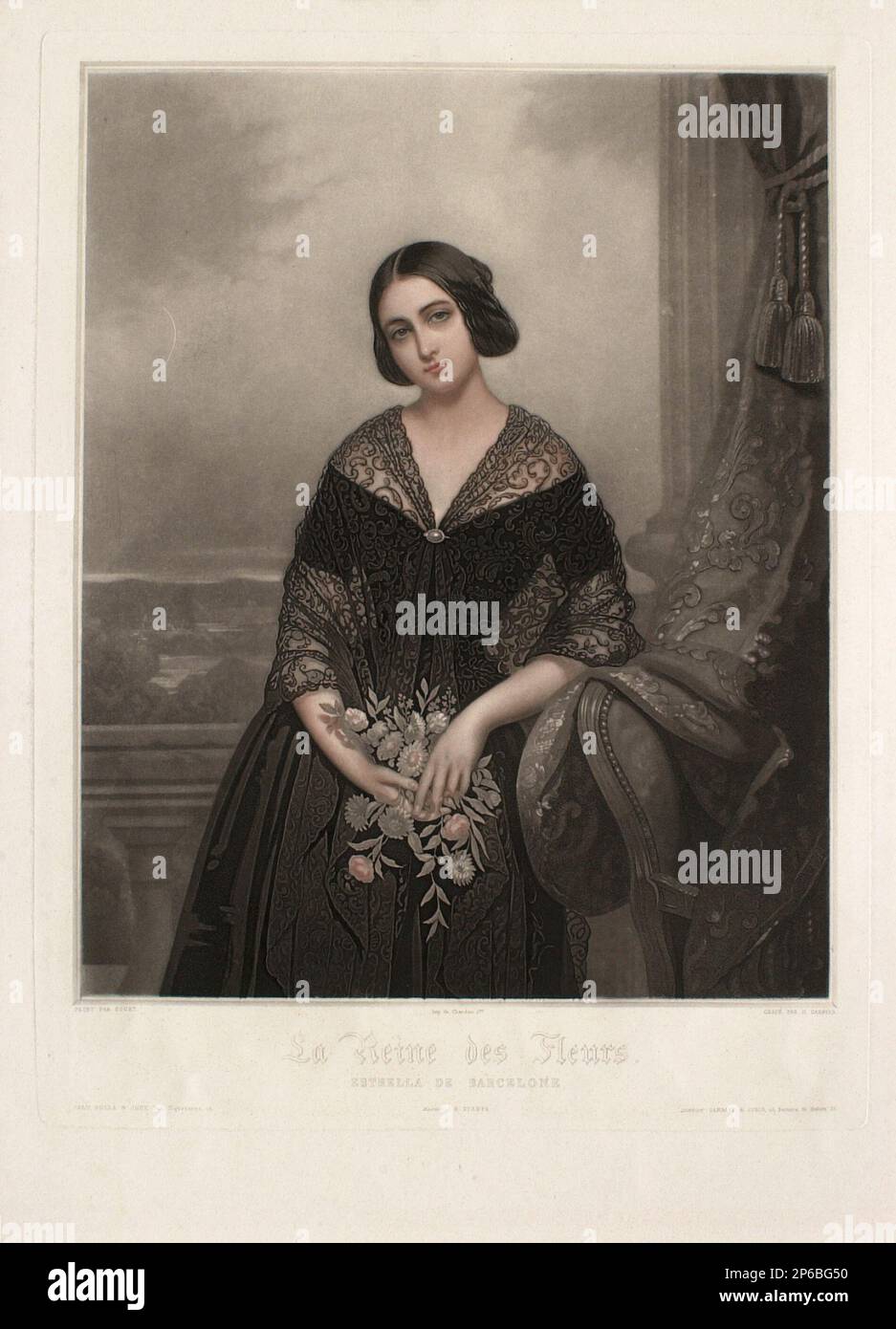 Hippolyte Louis Garnier, la reine des fleurs (Estrella de Barcelone), 1812–1866, aquaint teinté à la main et gravure sur papier vélin. Banque D'Images