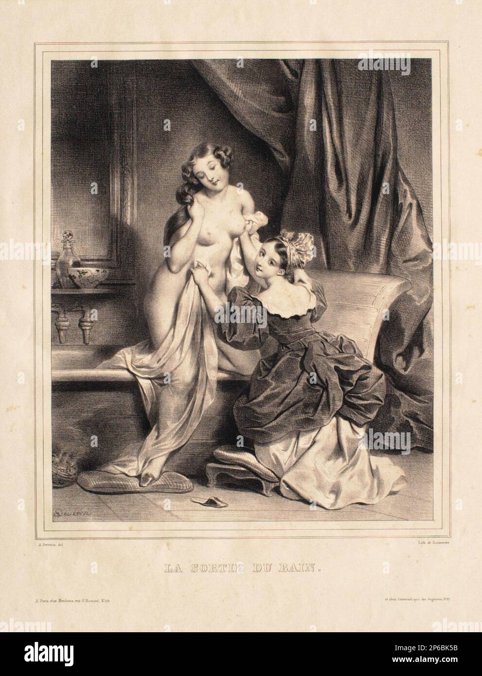 Achille Devéria, la sortie du bain, 1810–1857, lithographie sur papier vélin. Banque D'Images