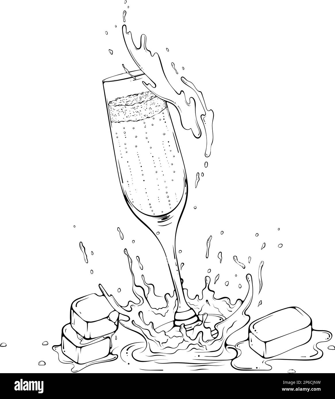 Flûte à champagne avec art Splash Line Illustration de Vecteur