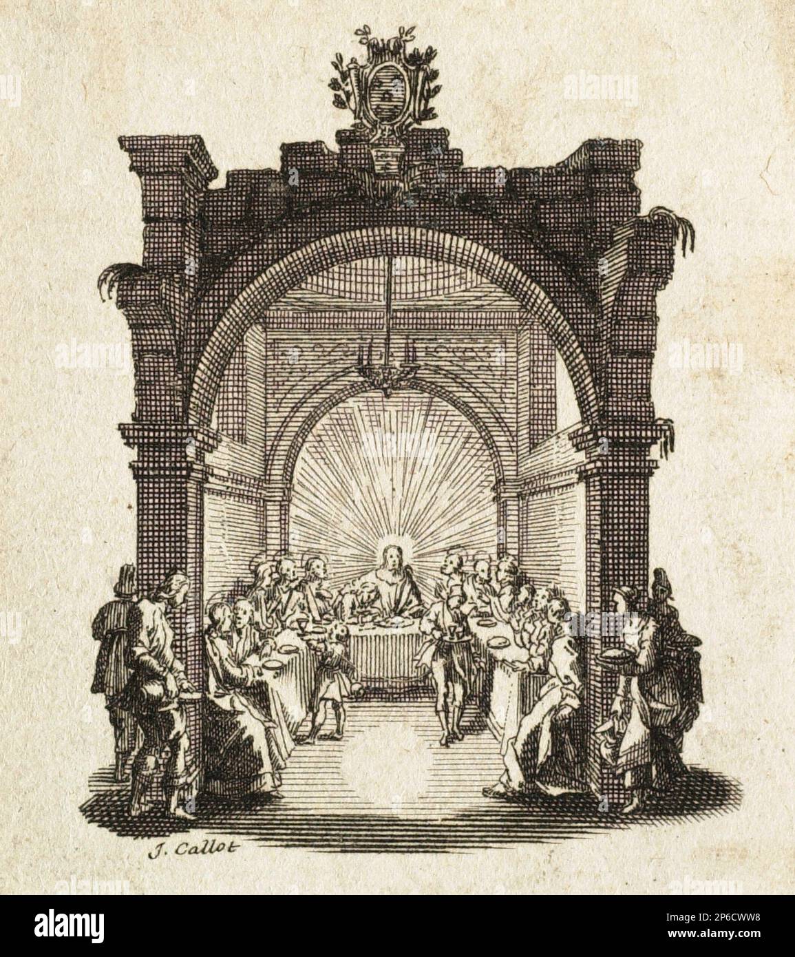 Après Jacques Callot, la Cène, gravé sur du papier couché. Banque D'Images