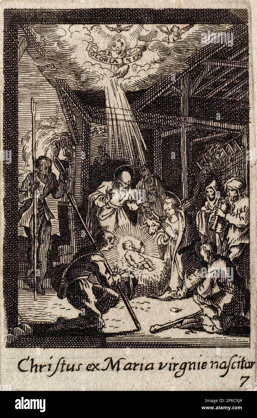 Après Jacques Callot, Nativité, gravure sur papier couchée. Banque D'Images
