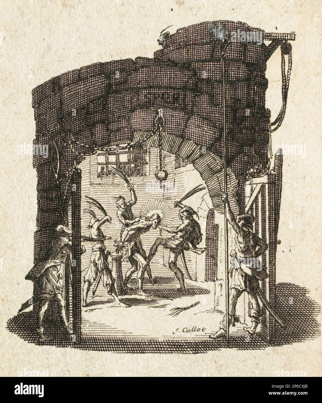 Après Jacques Callot, la flagellation, gravage sur le papier couté. Banque D'Images