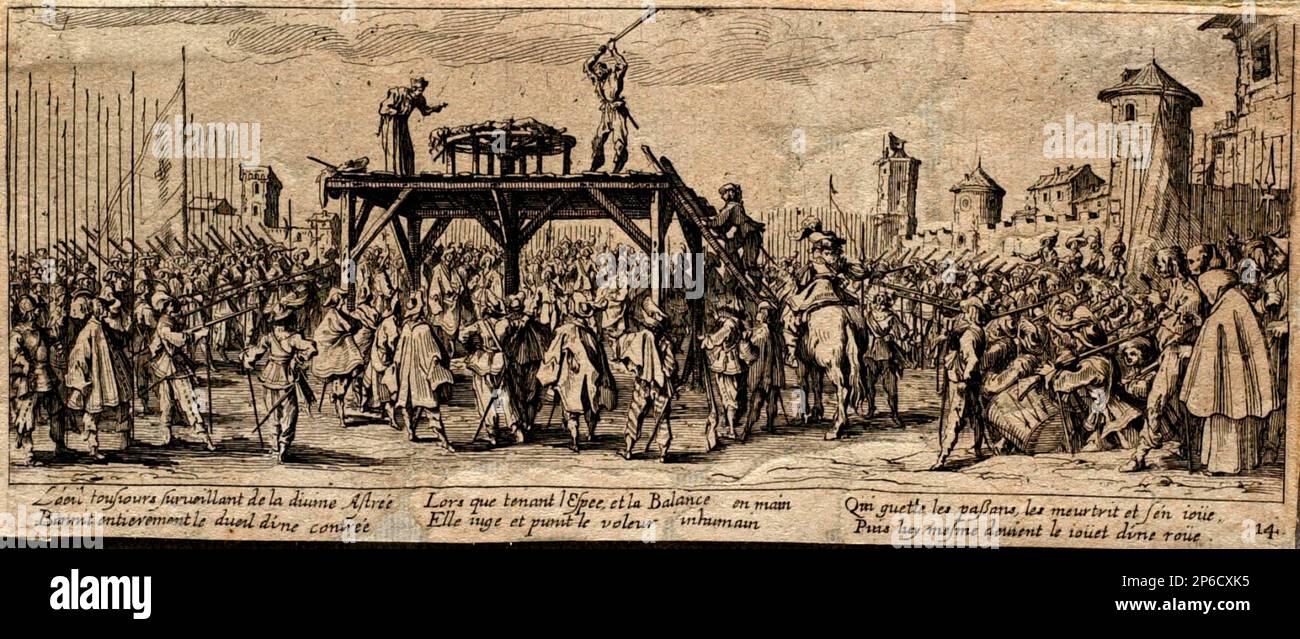 Après Jacques Callot, la Roue, gravé sur du papier coulé. Banque D'Images