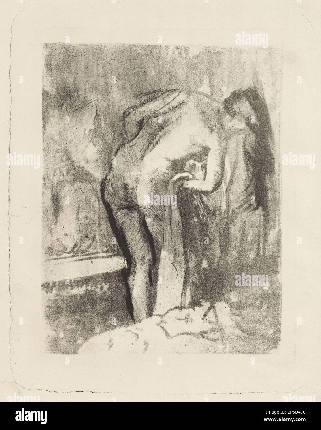 Hilaire-Germain-Edgar Degas, après le bain II (la sortie du bain II), vers 1891–92, lithographie, transfert, crayon, et gratter à l'encre noire sur du papier vélin. Banque D'Images